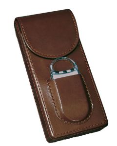 3 Cigar Leather Case W/Magnetic Closure & Cutter Brown