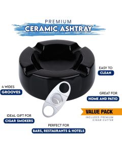 Large Ceramic Ashtrays Black Glossy 8.5 inch