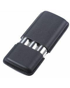 Visol Vincent Black Leather & Stainless Steel Cigar Case